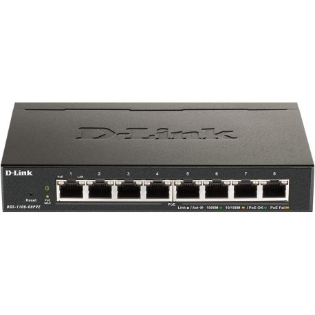 Switch D-Link DGS-1100-08P L2 8 puertos RJ-45 LAN GbE PoE Auto MDI/MDIX DGS-1100-08PV2